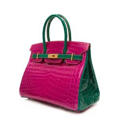 Hermes Two colour Rose Scheherazade Emerald Green Birkin 30 cm