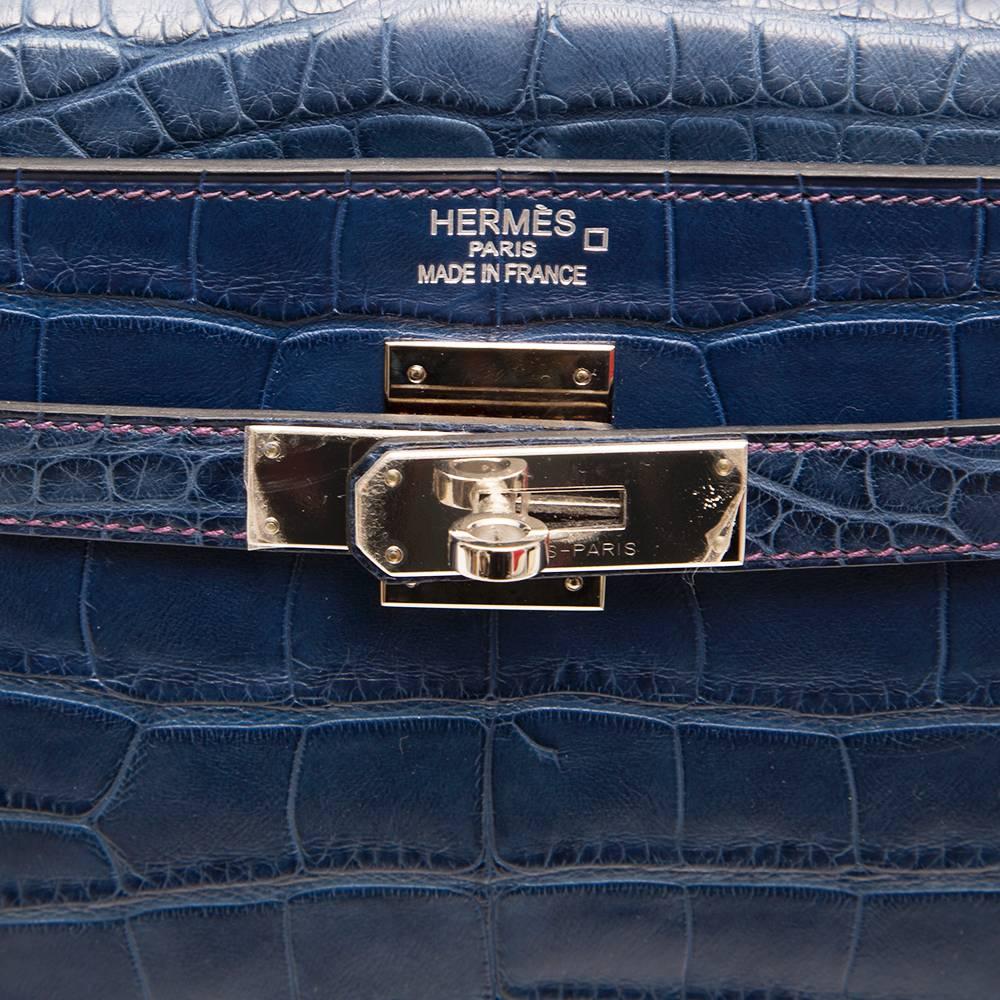 Hermes Matte Alligator Bleu Abysse 35 cm In New Condition In London, GB