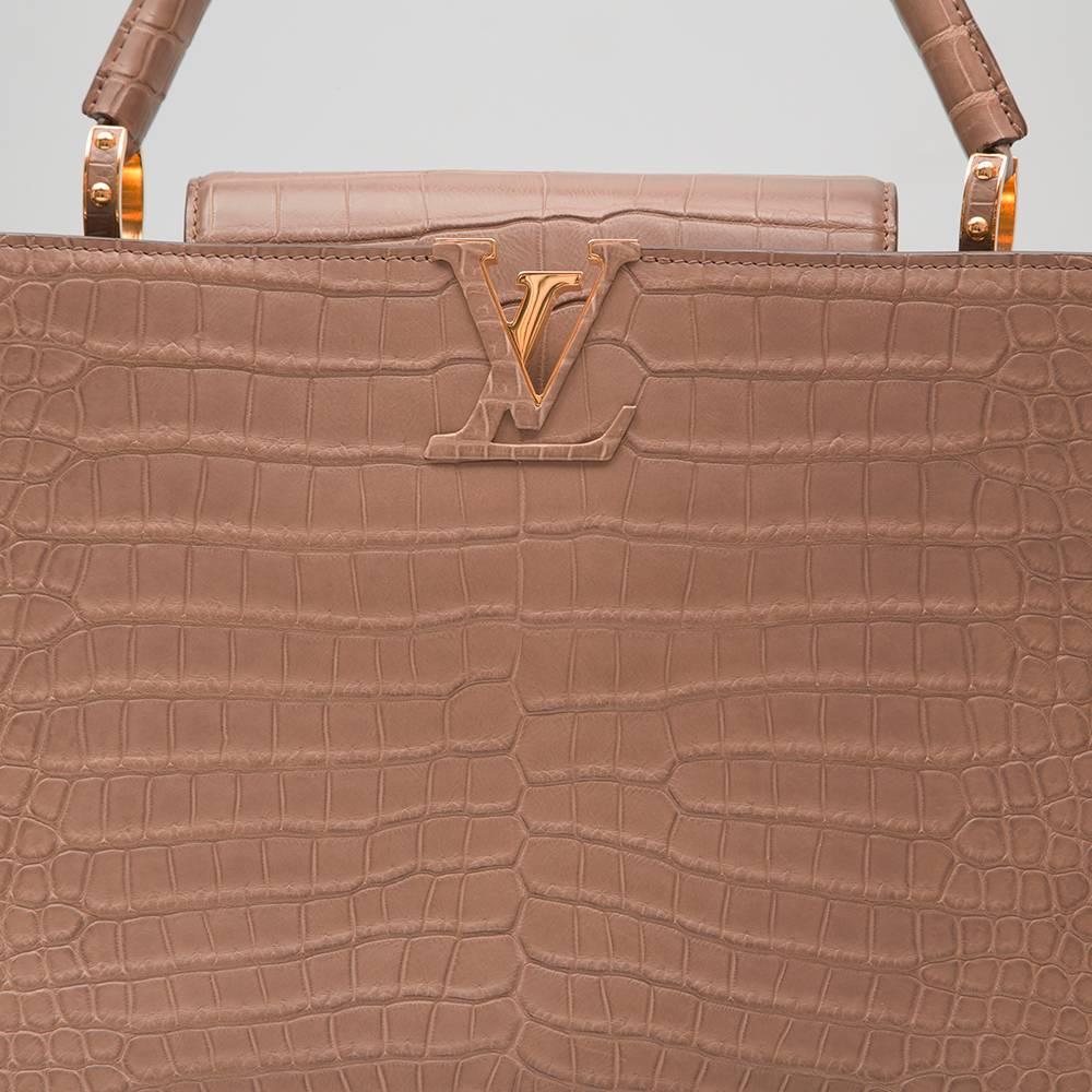 Brown Louis Vuitton Matte Beige Crocodile Capucines Tote Bag