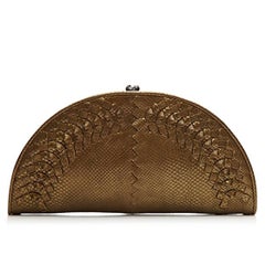 Bottega Veneta Metallic Bronze Intrecciato Leather Clutch Bag Crescent-Shaped