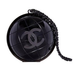 Vintage Chanel Black Globe Minaudiere Clutch