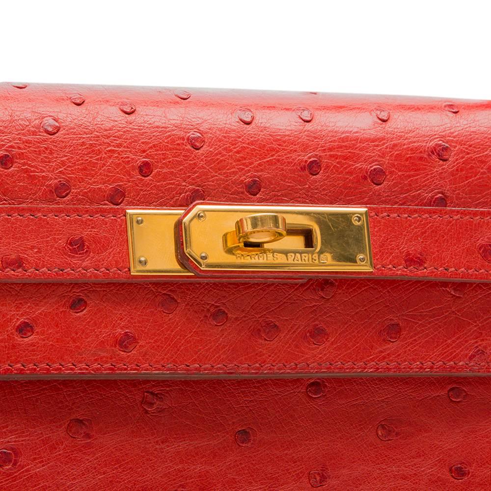 Hermès Vintage ​Rouge Vif 32cm Kelly in Ostrich Leather 1