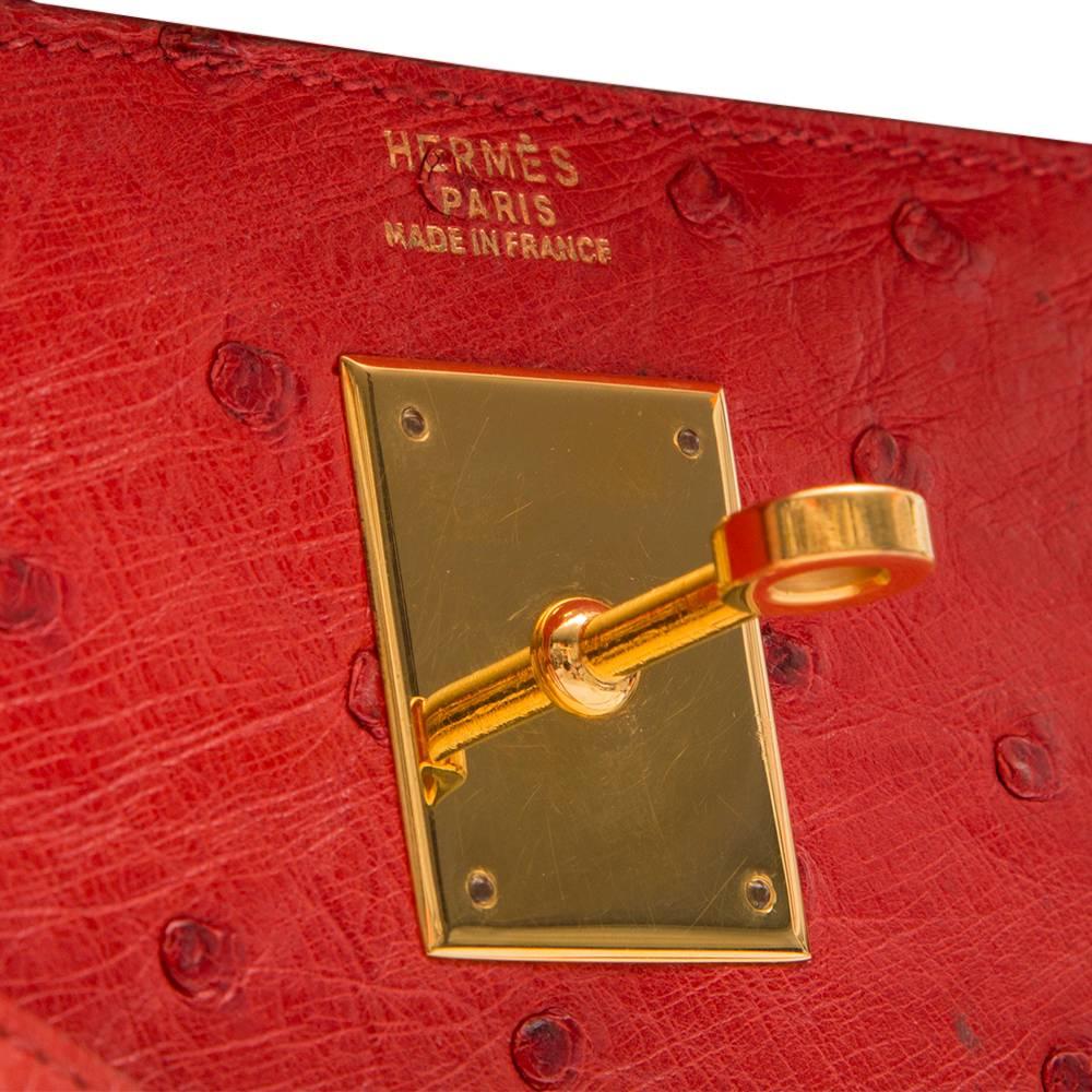 Hermès Vintage ​Rouge Vif 32cm Kelly in Ostrich Leather 2
