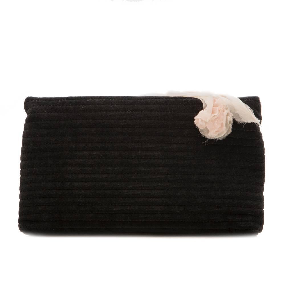 Lanvin White Flower Black Clutch In Excellent Condition In London, GB