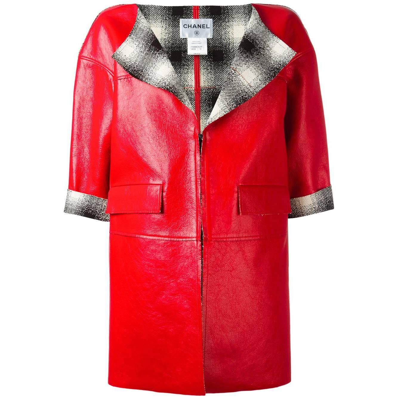 Chanel Red Leather Coat