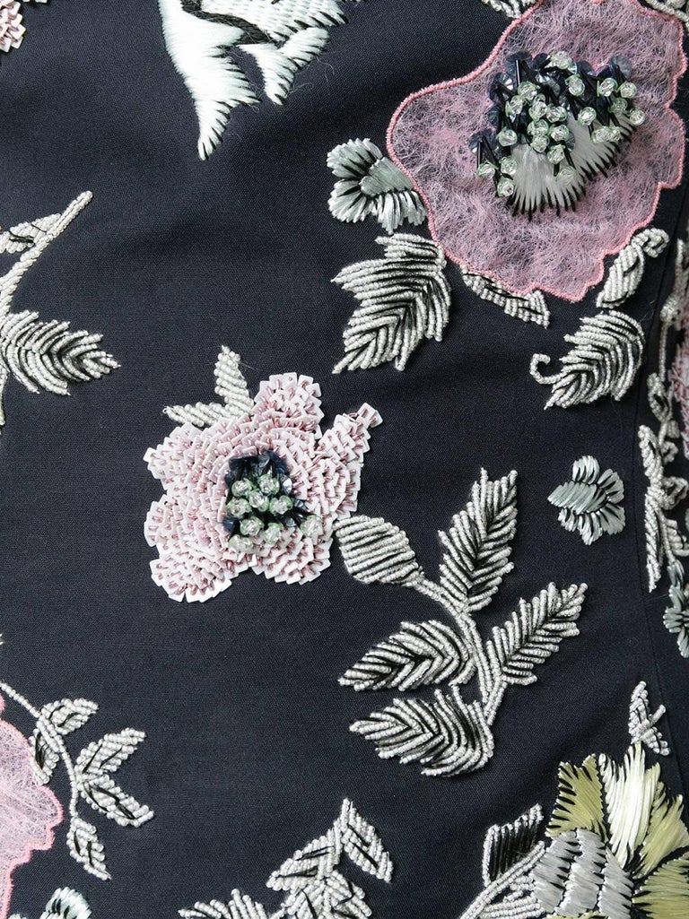 Christian Dior Navy Flower Embroidered Dress For Sale at 1stDibs