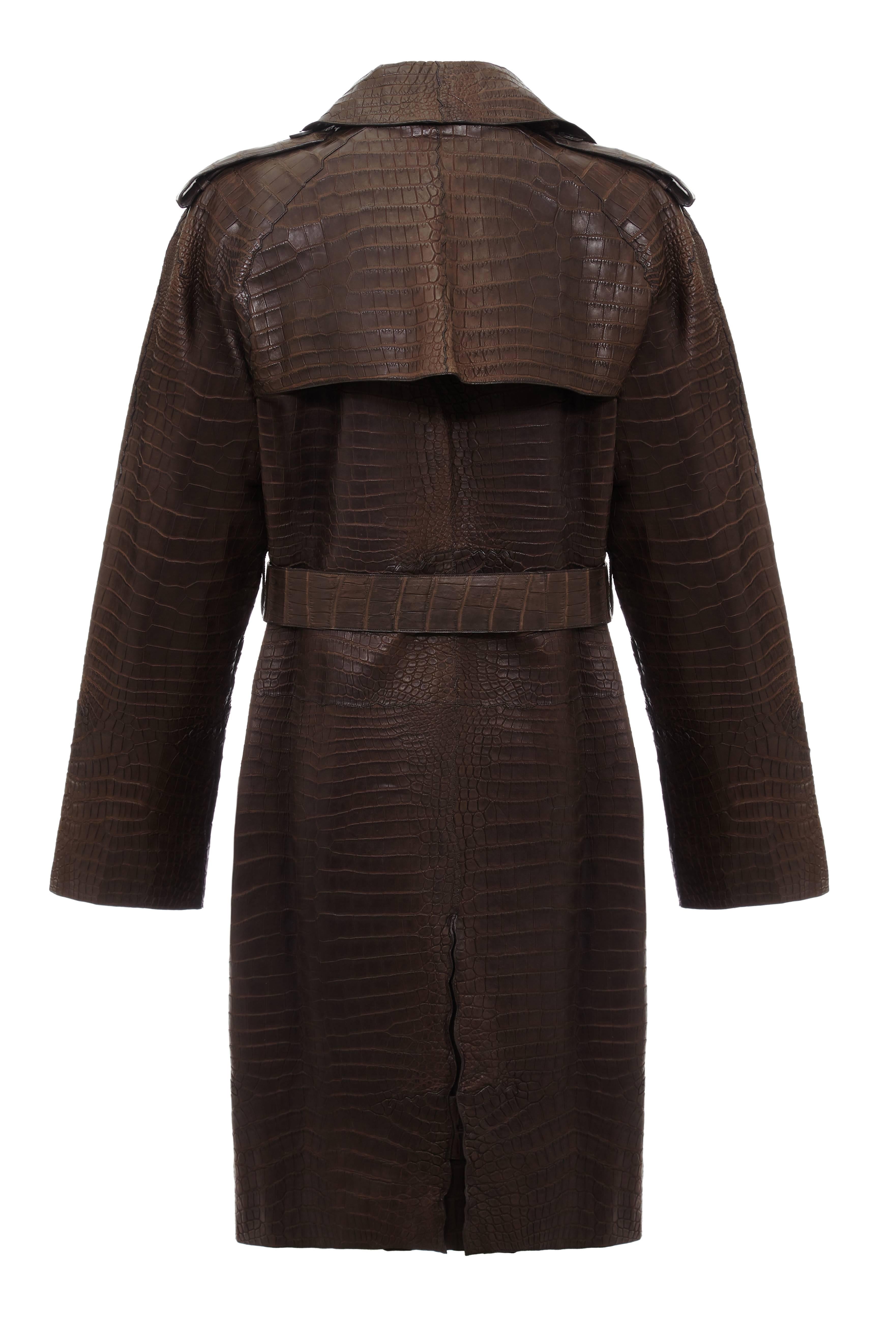 Trench-coat en alligator marron Hermès Excellent état à London, GB