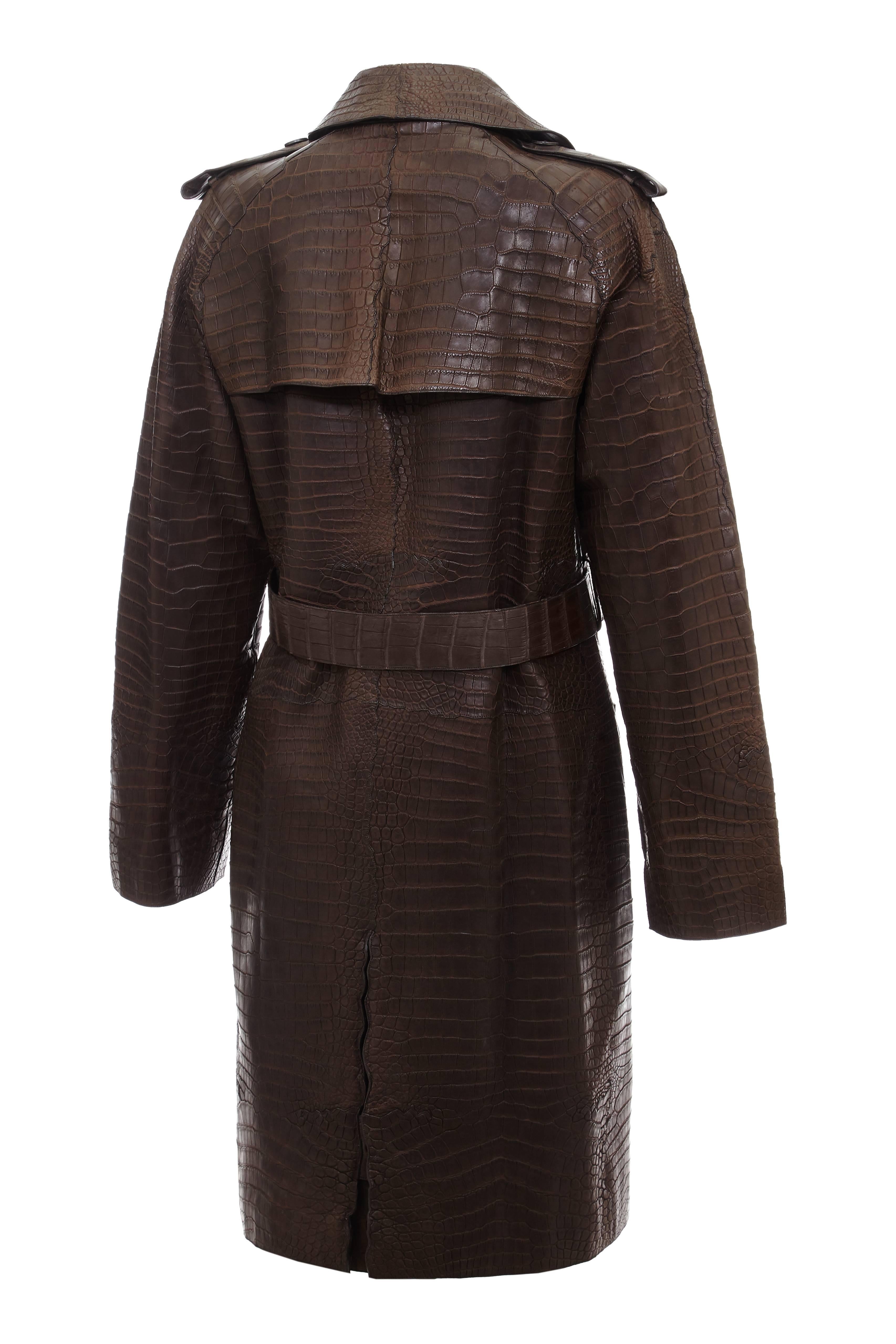 Noir Trench-coat en alligator marron Hermès