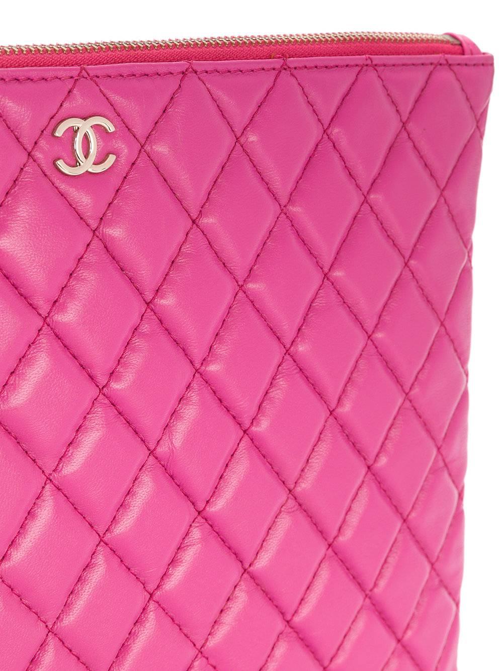 Pink Chanel Large Quilted Clutch Bag