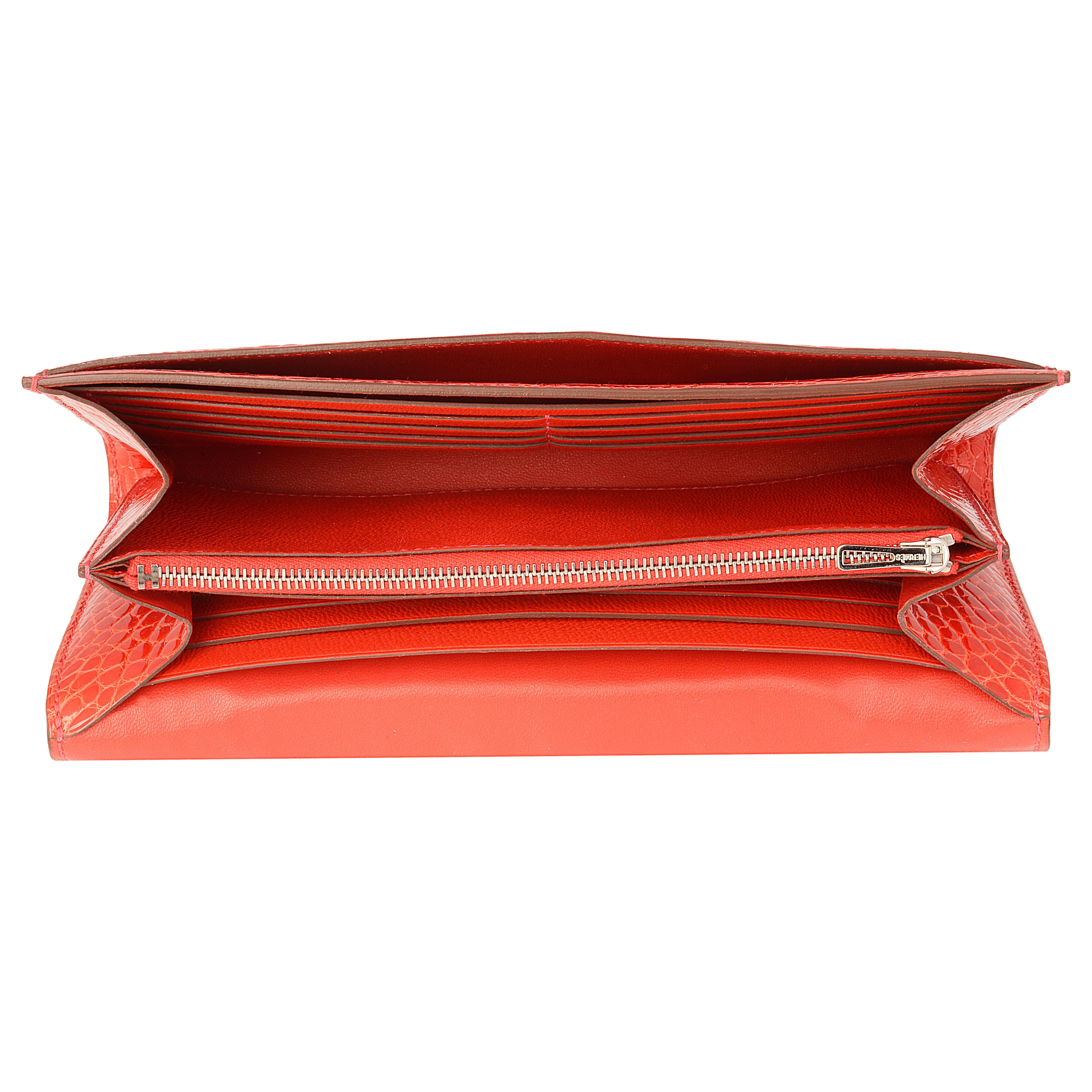 Hermès ​Geranium Red Alligator Constance 20cm Wallet In Excellent Condition In London, GB