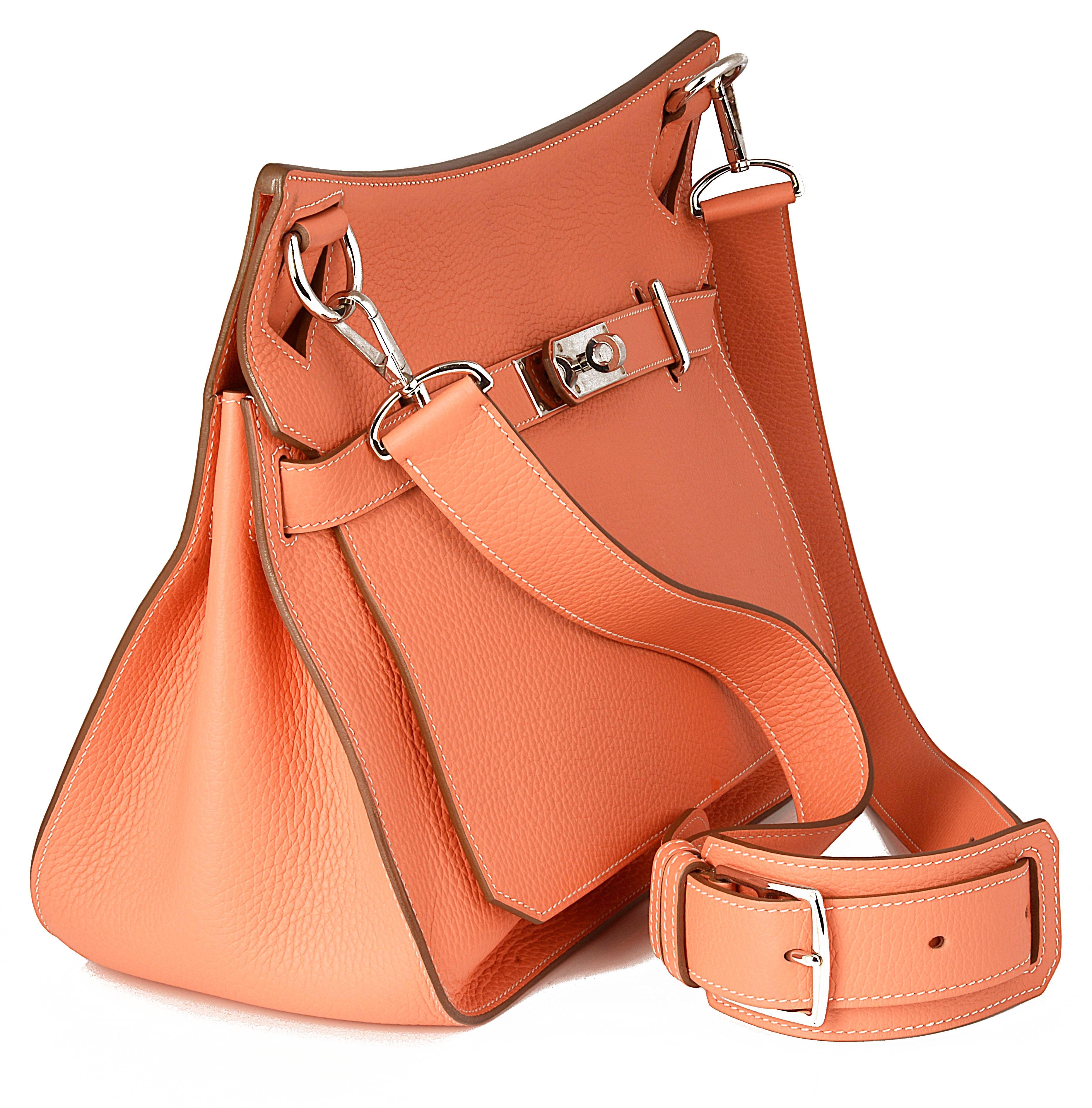 Orange Hermes Crevette Clemence Leather 34cm Jypsiere Bag