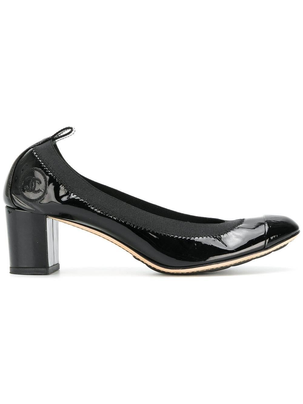 Women's Chanel Black Patent Leather Block Heels