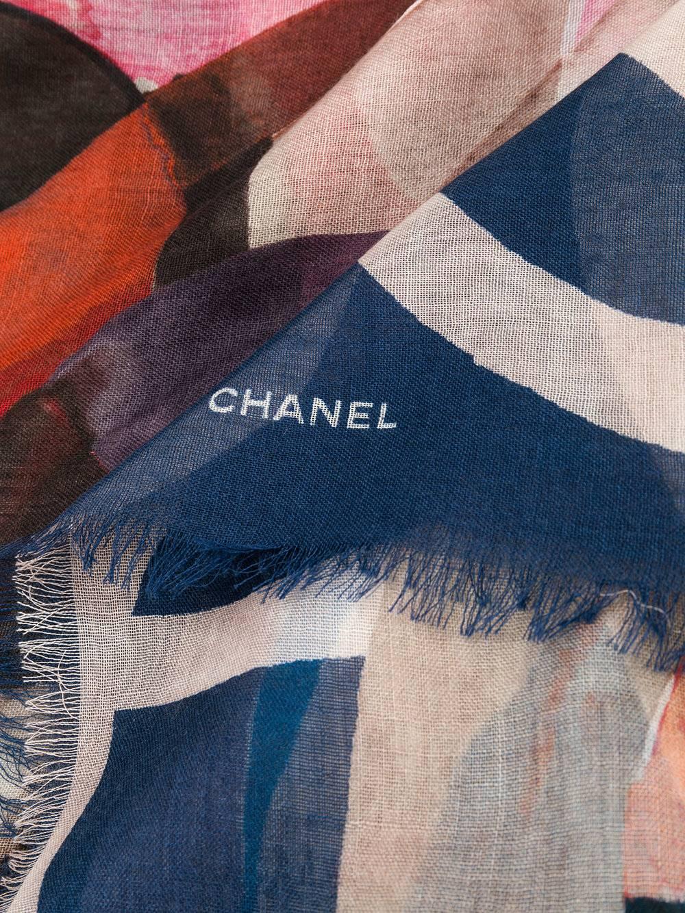 This scarf captures the beautiful elegance of Chanel. When the cut and material is more important than extravagance, pure silk scarfs reign with perfect cuts and subtlety. Crafted from delicate pure silk and cashmere, this multicoloured scarf