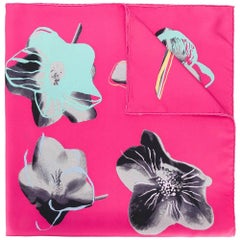 Christian Dior Bright Pink Flower Print Silk Scarf 