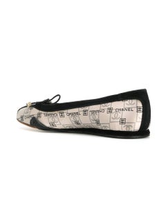 Chanel Grey Satin & Suede Logo Ballerina Pumps