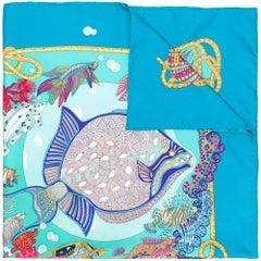 Hermes Blue "Sea" Print Silk Scarf