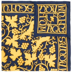 Hermes Navy/Gold "Grape Vine" Print Silk Scarf