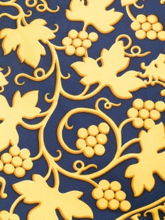 Hermes Navy/Gold "Grape Vine" Print Silk Scarf
