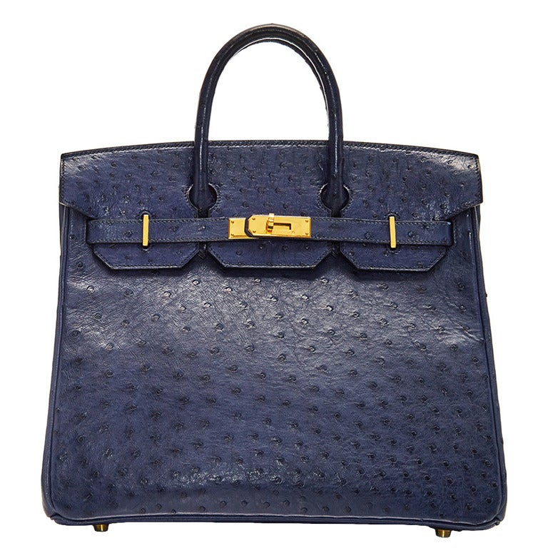 Hermès Navy Ostrich Leather HAC 32cm Birkin Bag