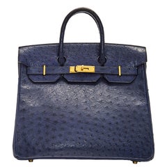 Hermès HAC 32 cm Birkin-Tasche aus Straußenleder in Marineblau