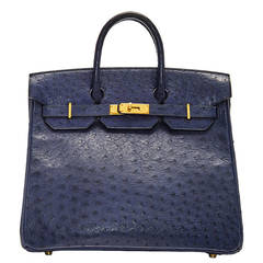 Hermès Navy Ostrich Leather HAC 32cm 11