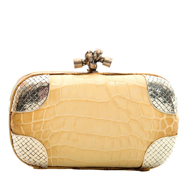 Bottega Veneta Beige Crocodile Clutch