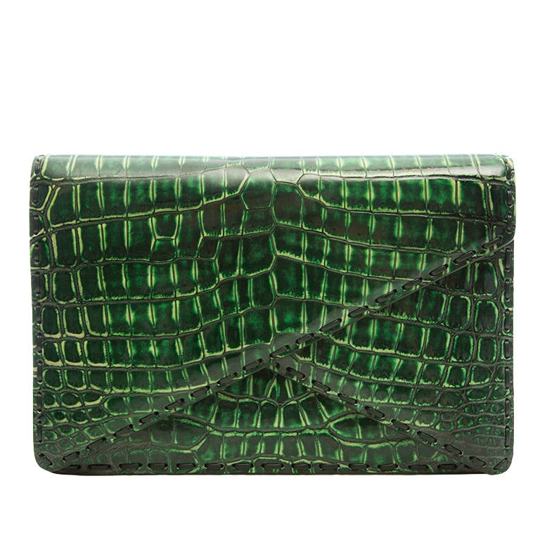 Bottega Veneta Bag Knot Crocodile Clutch Woven Silver Details