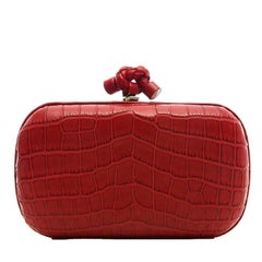 Bottega Veneta Red Crocodile Box Clutch