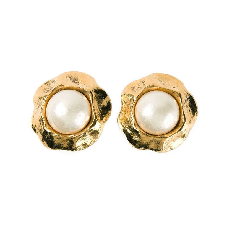 Chanel Vintage Large Pearl Embellished Earrings