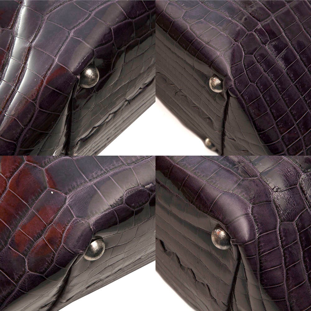 Black Bottega Veneta Purple Crocodile Handbag