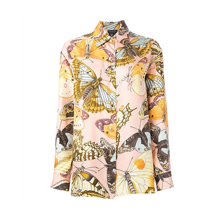 Gucci Vintage Silk Butterfly Shirt at 1stDibs