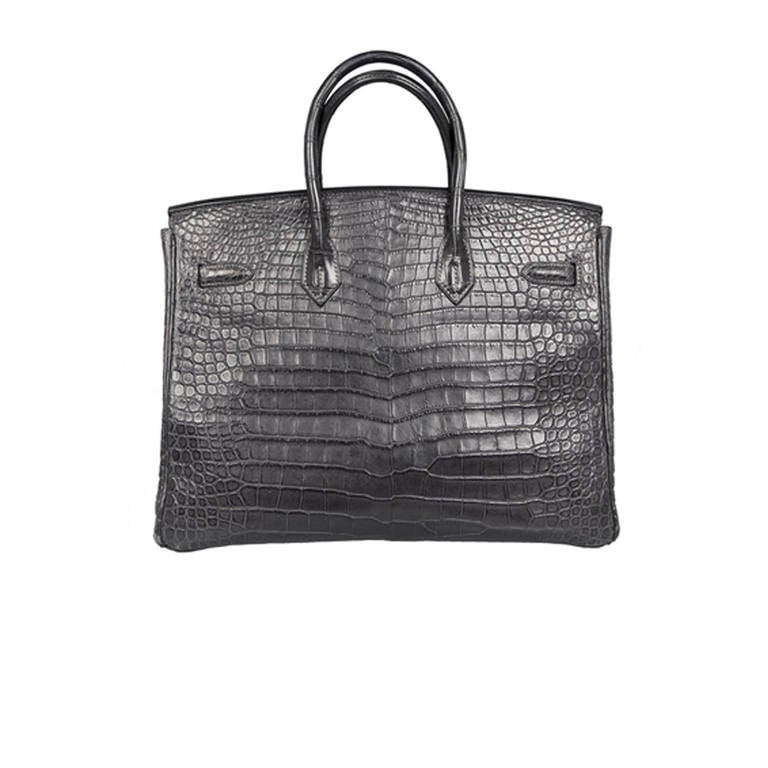 Hermès 35cm Grey Graphite Crocodile Birkin Bag In Excellent Condition In London, GB