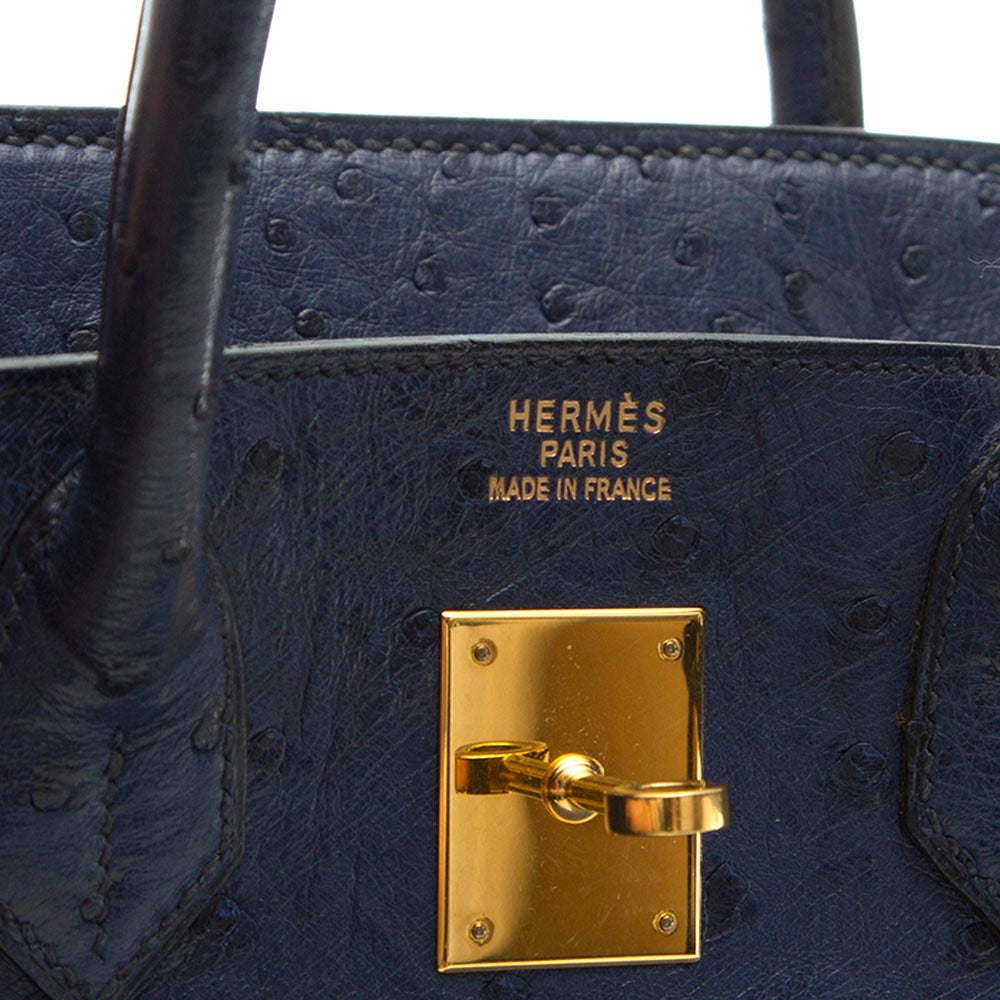 Black Hermès Navy Ostrich Leather HAC 32cm Birkin Bag