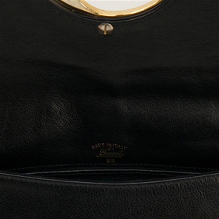 Gucci Vintage Black Leather Logo Clutch In Excellent Condition In London, GB