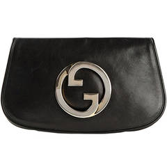 Gucci Vintage Black Leather Logo Clutch