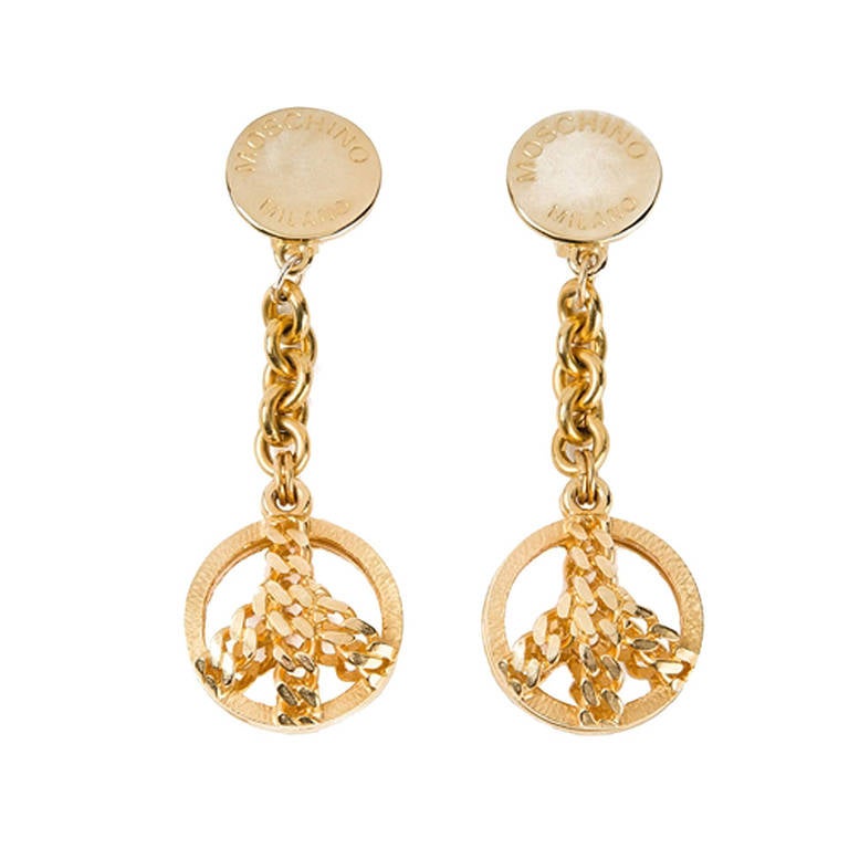 Moschino Vintage Drop Peace Earrings For Sale