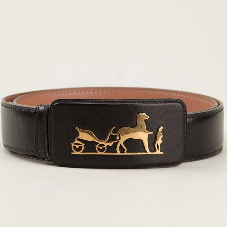 Hermès Signature Equestrian Motif Belt. Black leather signature equestrian motif belt from Hermès.

Measurements: width: 3 centimetres, total length: 86 centimetres

Condition: Excellent