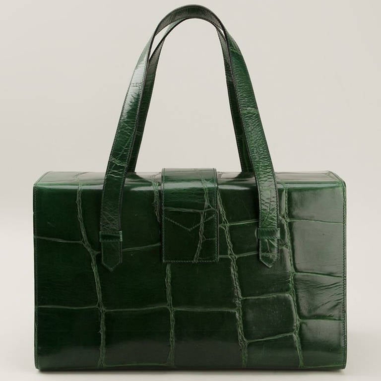 Céline Vintage Green Faux Croc Tote Bag 1