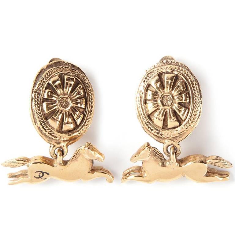Chanel Vintage horse pendant clip on earrings at 1stDibs horse clip