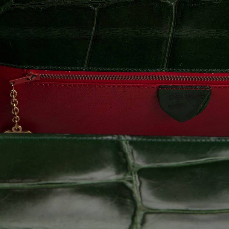Women's Céline Vintage Green Faux Croc Tote Bag