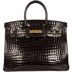 Vintage Hermès 35cm Black Crocodile Birkin Bag