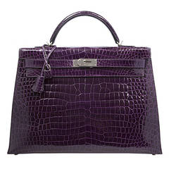 Hermes 40cm Amethyst Crocodile Kelly Shoulder Bag