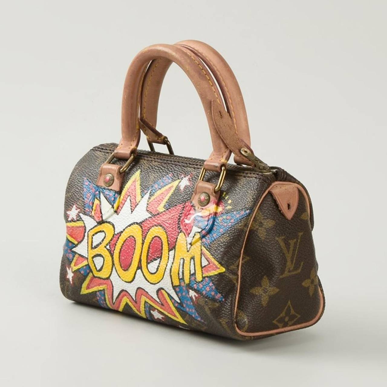 Hand Painted Vintage Louis Vuitton Leather Monogram Mini Speedy bag. For  Sale at 1stDibs