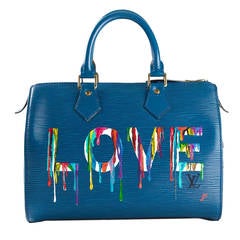 Louis Vuitton Hand Painted Blue Epi Speedy Bag