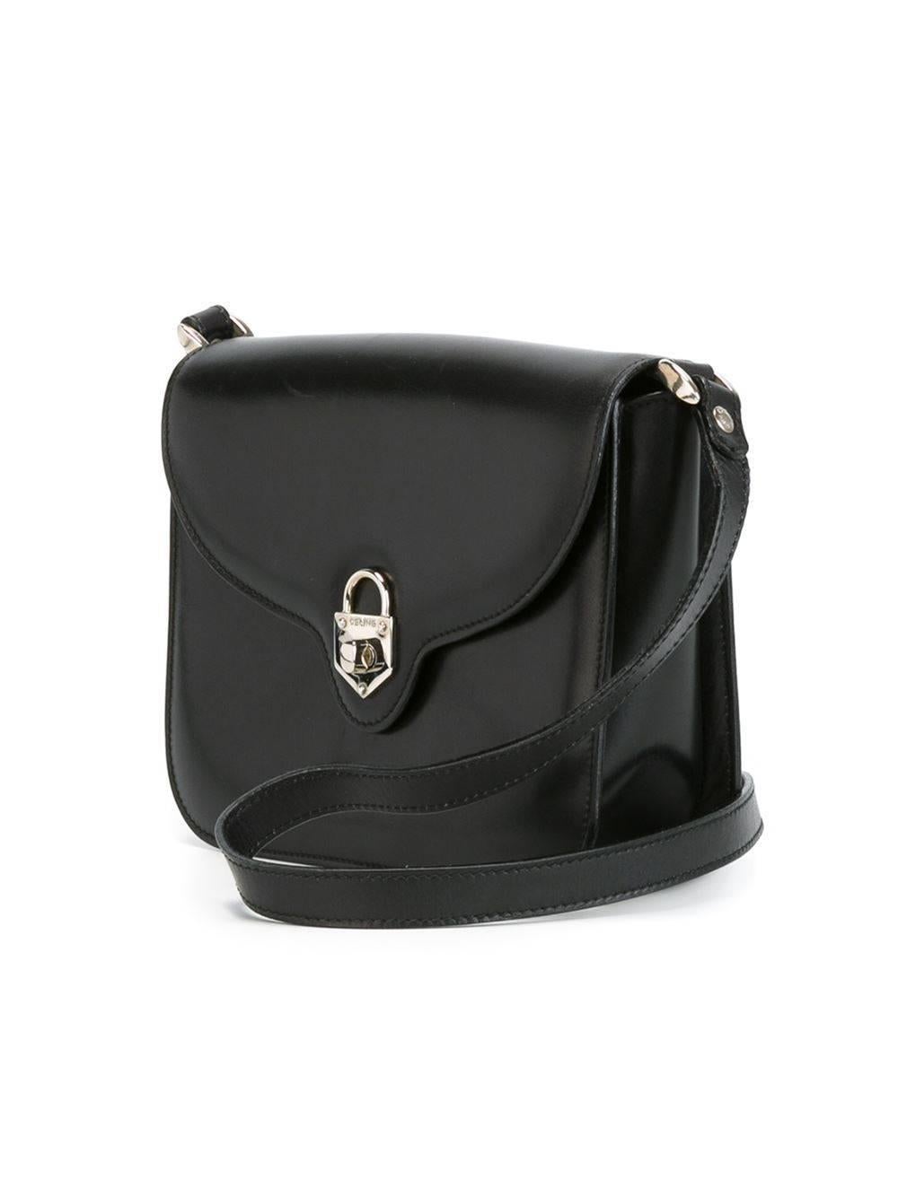 Black Celine Vintage Foldover Top Shoulder Bag