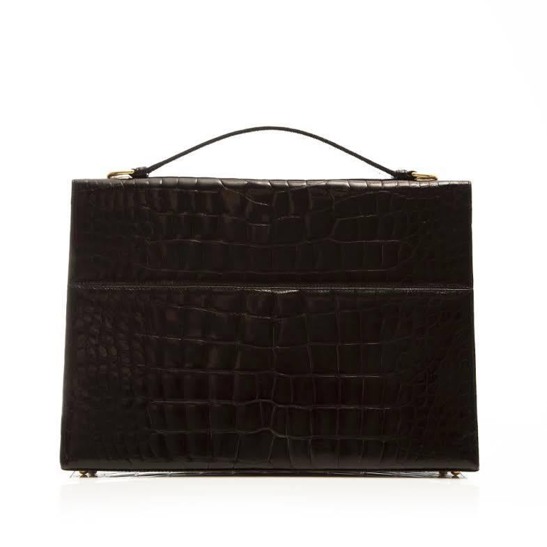 Black Renaud Pellegrino 1950s Vintage Crocodile Briefcase Bag