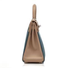 Kelly Retourne Amazone Tissage Grand Chevron Chambray Argile (Beige and Denim)