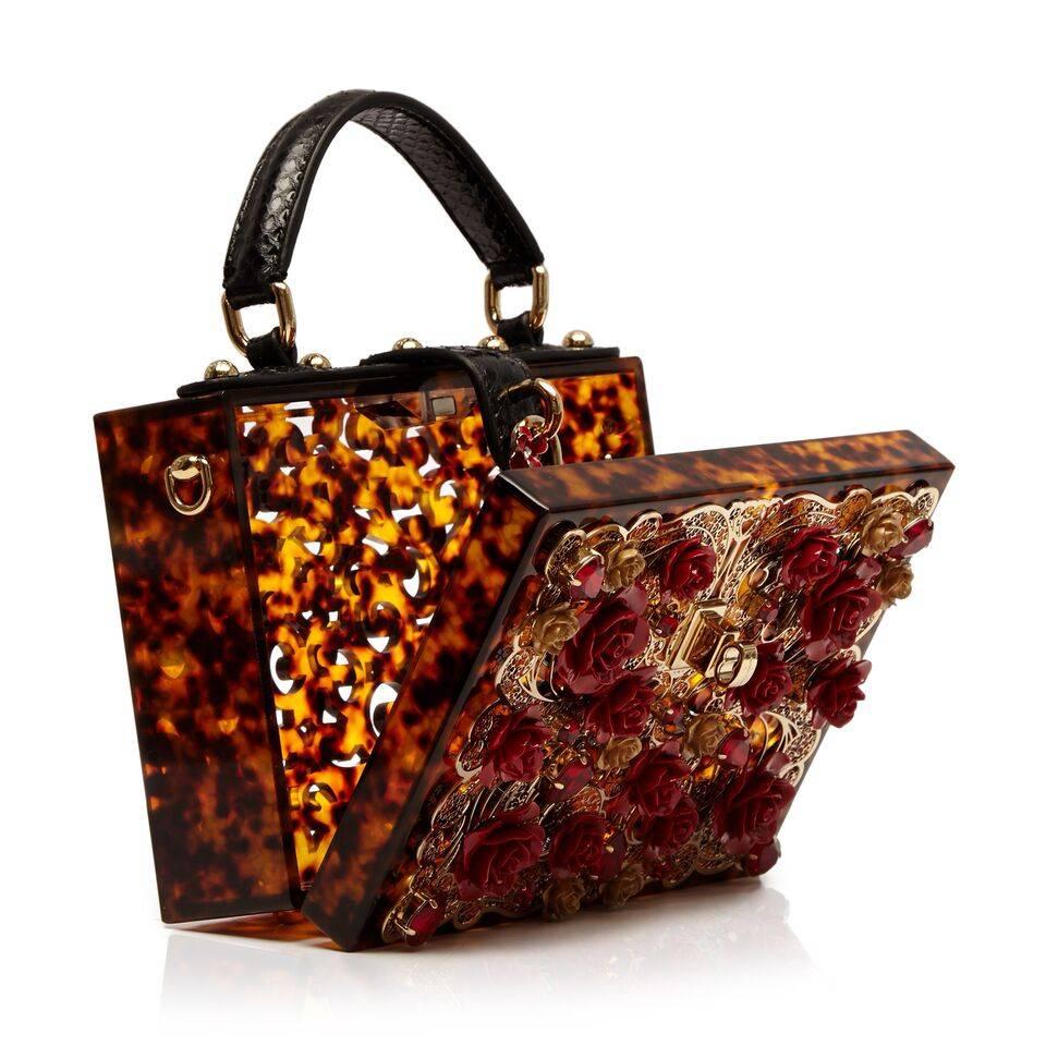 Brown Dolce and Gabbana Tortoiseshell Flower Box Bag