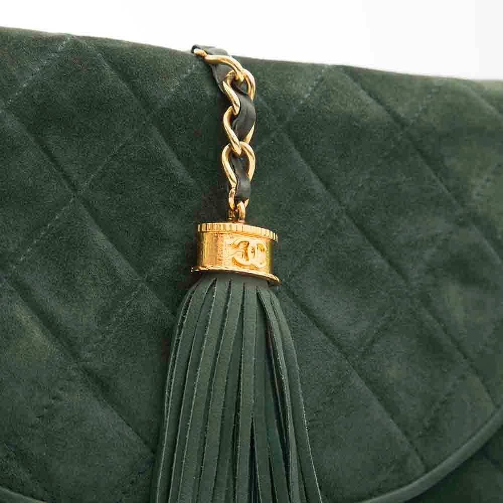 Chanel Green Suede Tassel Clutch In Excellent Condition In London, GB
