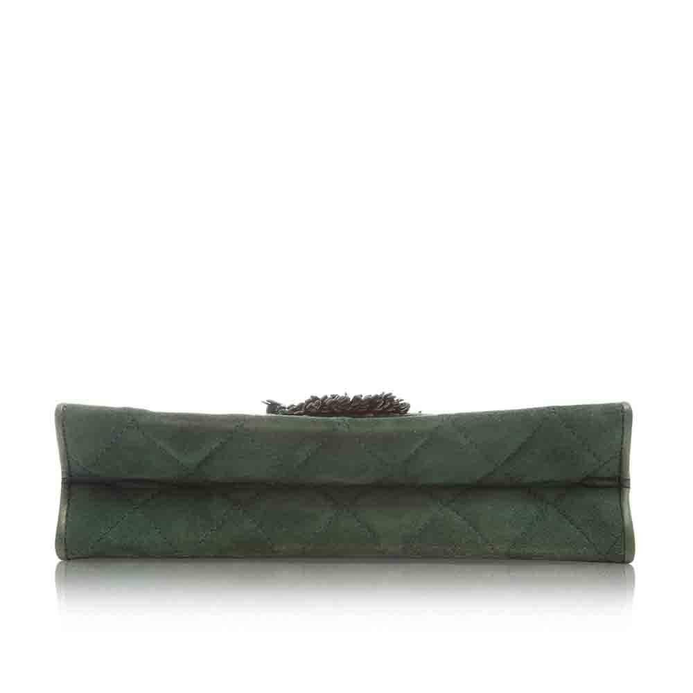 Black Chanel Green Suede Tassel Clutch